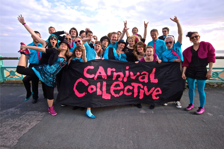 A photo of Carnival Collective on Brighton seafront ahead of their Komedia gig