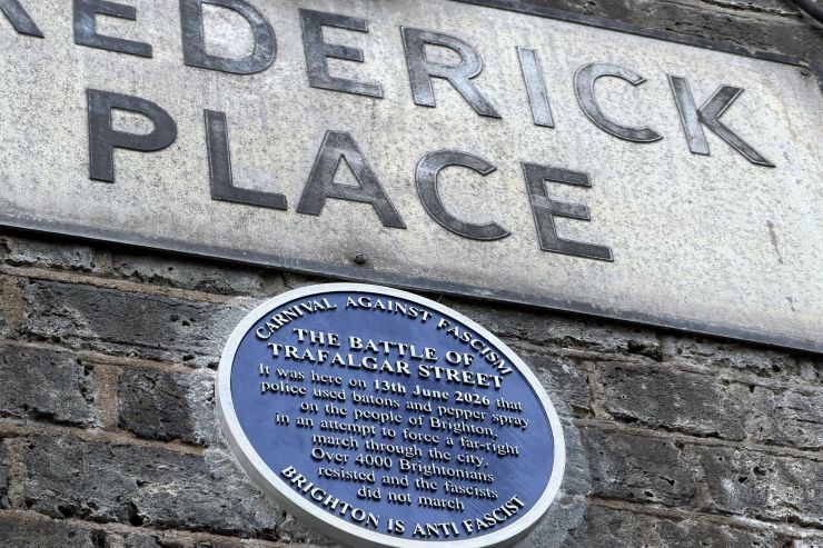 Blue Plaque commemorating 'The Battle of Trafalgar Street'