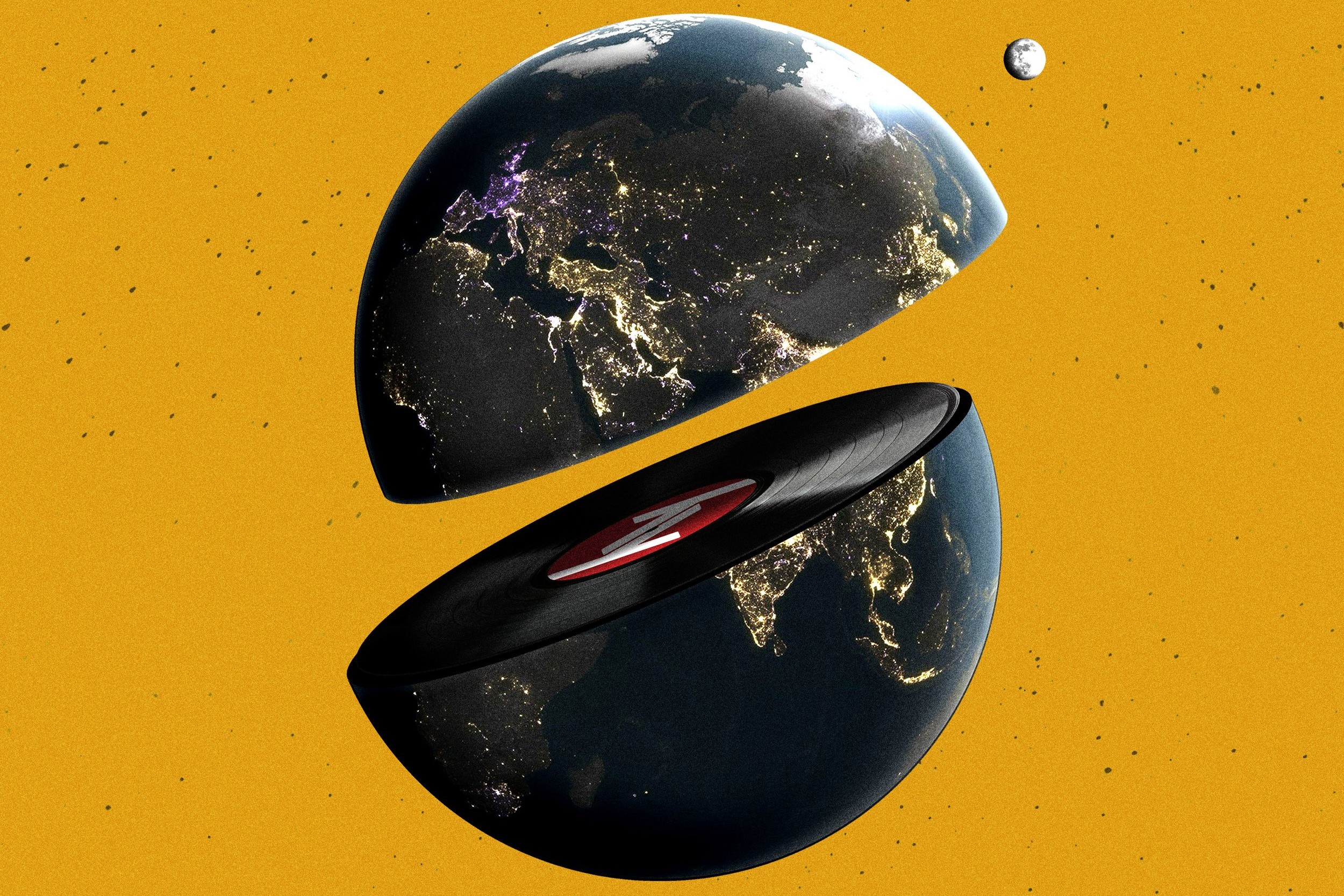Our Connections image showing a split earth with vinyl inside